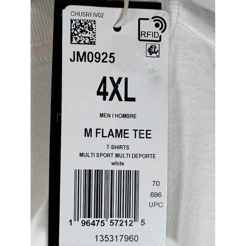 Adidas Men's 4XL White M Flame Tee T-Shirt Multi Sport‎ Regular Fit